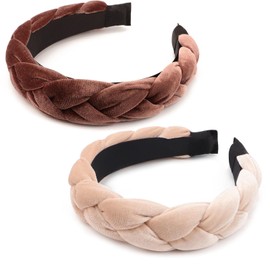 AQOKKA 2 Pcs Braided Headbands for Women Velvet Head Bands for Women's Hair Elastic Criss Cross Hair Hoop Accessories for Women Girls