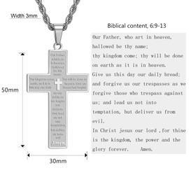 RWQIAN Men's Cross Necklace Silver Gold Black Cross Necklace with Bible Verse Cross Pendant Men's Cross Necklace Christian Cross Jewellery Inspirational Gift 50-70 cm, Stainless Steel