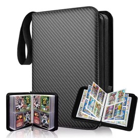 Trading Card Binder 4 Pocket, Collectible Trading Card Albums with 50 Removable Sleeves-Can Hold 400 Cards for Baseball, Soccer, Basketball, Football, Game Cards, Black