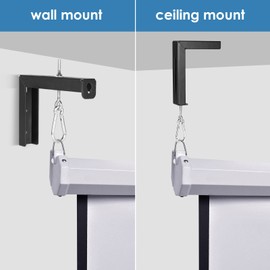 Pearabbit Universal Projector Screen Wall Ceiling Mount Hanging L-Bracket, 6 inch Adjustable Mounting Drop Hooks Kit, Weight Capacity 82 lbs (Black)