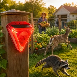 Solar Motion Sensor Alarm for Outdoor Animal Deterrence – 130dB Siren & Strobe for Farms, Yards & Gardens
