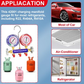 42001 Charging Manifold and Test, 2-Valve, A/C Manifold Gauge Tool Set, with 3-1/8" Large Double Gauge, Fit for Refrigerant Type R-22/R-404A/R-410A