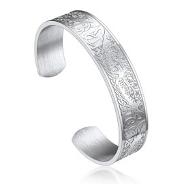 Bandmax Tree of Life Bracelet Women's Men's Stainless Steel Bangle Open Celtic Viking Bracelet 15 mm Wide Cuff Bracelet Friendship Bracelet Viking Jewellery Accessories, 18 cm, Stainless Steel