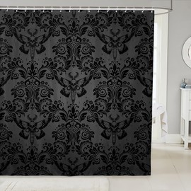 Feelyou Adults Gothic Shower Curtain Victorian Bathroom Shower Curtain Set 72"x84" Goth Vintage Floral Bath Curtain Black Damask Girl Bathroom Accessories