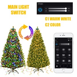 Smart Christmas Tree Lights with Ring, APP Control Music Sync 6.56Ft x 16 Lines String 400 LED Indoor Outdoor with DIY scenarios 17 Modes Multicolor Timing for Christmas Tree Decorations