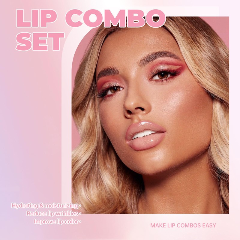 Noerrors 2Pcs Lip Liner Lip Gloss Kit, Nude Pink Lip