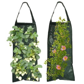 Vxcvzv 2PCS Hanging Planter Grow Bags, Garden Strawberry Planter, Breathable Potato Grow Bags with 8 Holes for Flowers, Strawberries Tomato Planting, Green