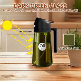 YARRAMATE 16oz/470ml 2PCS Light Blockage Dark Oil Sprayer for Cooking, 2 in 1 Olive Oil Dispenser Bottle for Kitchen, Green Glass Oil Bottle, Food-Grade Oil Mister for Air Fryer, BBQ (Black & White)