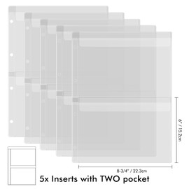 BAOFALI 5 Pack A4 Plastic Binder Pockets, 4 Holes Waterproof PVC Folders, Loose Leaf Bag for Budgeting, Planner, Organizer