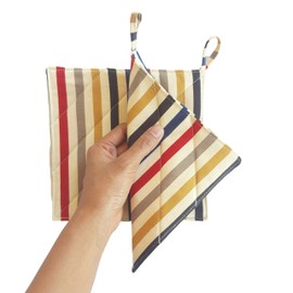 CUSHYSTORE Canvas Pot Holder Oven Pads Potholders for Cooking Kitchen 7.75", 2 Packs (Retro Stripe)