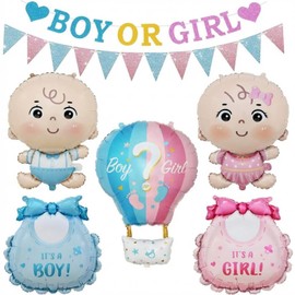 PAKESI 6 Pcs Gender Reveal Balloons Set, Pink and Blue Mylar Foil Balloons for Baby Shower Decorations, Gender Reveal Party Supplies