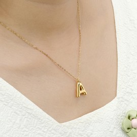 Joacii 18K Gold-Plated Bubble Initial Letter Pendant Necklace for Women Chunky Custom Puffy Alphabet Letter Name Drop Necklace for Men, Stainless Steel