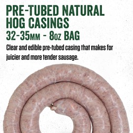LEM Products Pre-Tubed Natural Hog Casings, 32-35mm, Edible Sausage Casings, Stuffs Approximately 50 Pounds, Great for Sausage Links, Franks, Metts, and More, 9.6 Ounce Package