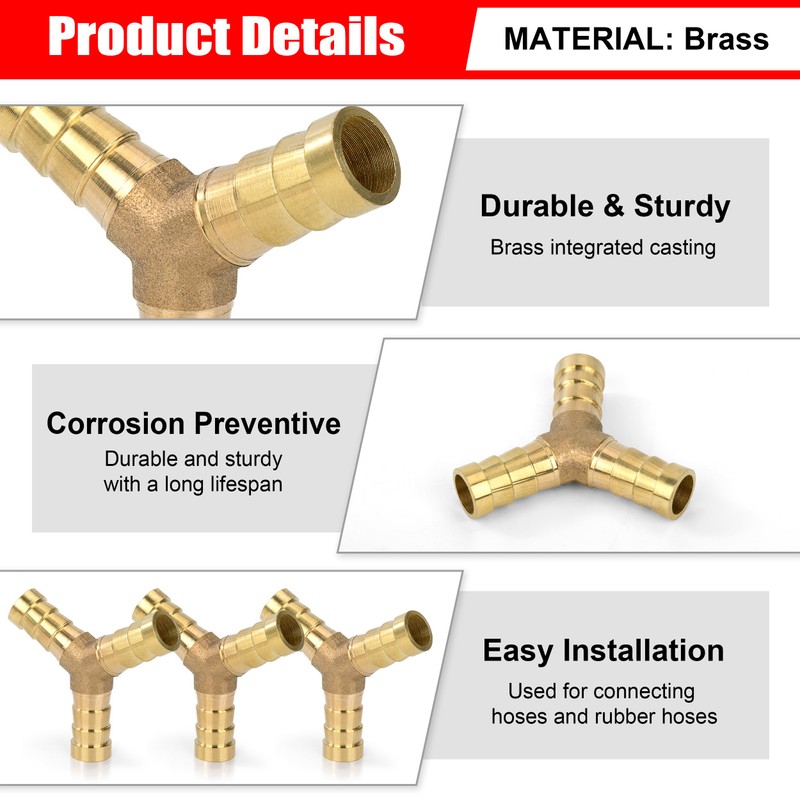 Pack of 6 10 mm Brass Hose Nozzle, 3-Way Straight