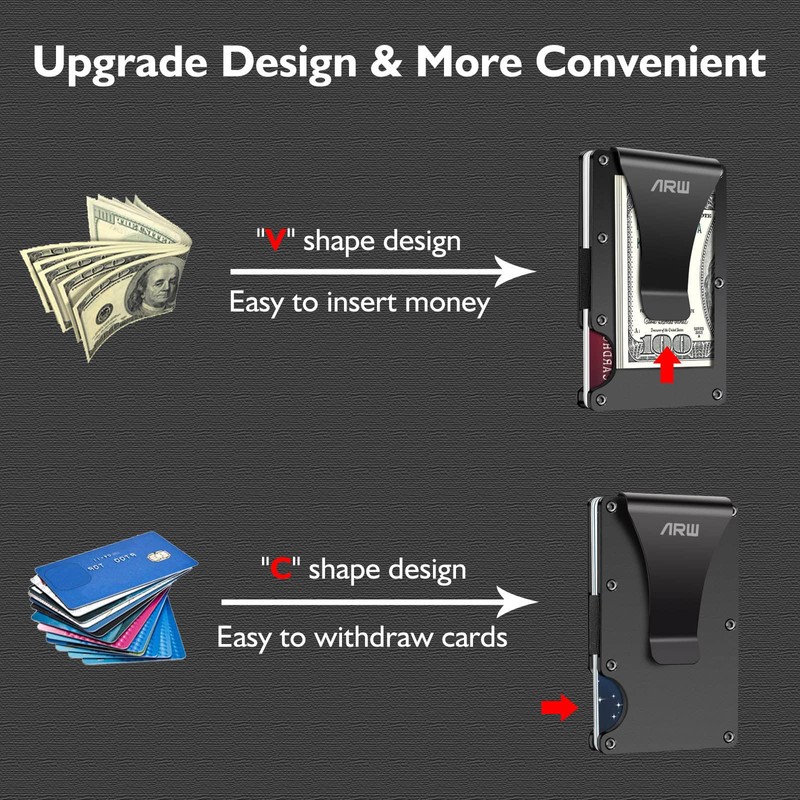 Minimalist Wallet for Men, ARW Metal Money Clip Wallet, RFID