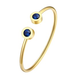 FOCALOOK Damen-Armband, Edelstahl, verstellbar, verziert mit künstlichem Saphir, blau, Armreif offen, Geburtsstein September