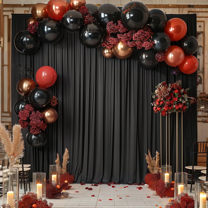 10x10ft Black Backdrop Curtain Panels for Parties - Wrinkle Free