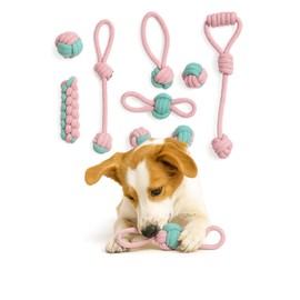 Eco-Friendly Cotton Rope Dog Toys – 7-Pack Chew Set for Medium Dogs - Pink & Blue