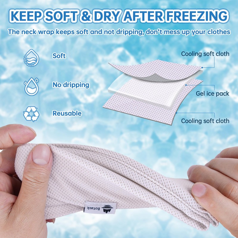 Botack Cooling Neck Wraps with Reusable Gel Ice Pack, Soft