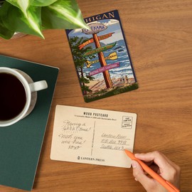 Onekama, Michigan, Sign Post (4x6 Birch Wood Postcards, 2-Pack Stationary, Rustic Home Wall Decor)