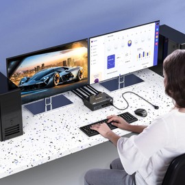 USB 3.0 Dual Monitor KVM Switch HDMI+Displayport 4K@60Hz,2K@120Hz,MLEEDA 2 Monitors 2 Computers KVM Switch for 2 Computer Share 2 Display and 4 USB3.0 Devices.Wired Remote and 4 Cables Included