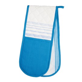 KitchenCraft 100% Cotton 'Jacquard Stripe' Printed Double Oven Gloves, 86 x 18 cm (34" x 7") - Cream / Blue