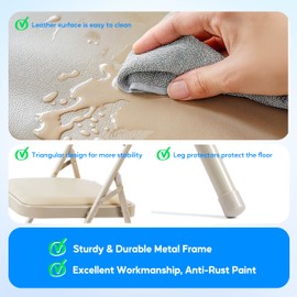 Simple Deluxe 4 Pack Folding Chairs with Leather Padded Cushion Seats & Durable Metal Frame, Comfortable, Foldable, Portable, Commercial Event Seat, Indoor Outdoor for Parties, Home, Office, Kahki