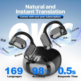 Merryking AI Language Translator Earbuds, OWS Real-Time 3-in-1 Translation Earbuds 144 Languages & Accents, Translation Device for Travel Business Learning，Jet