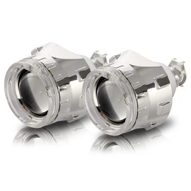 2.5 inch Bi-Xenon HID Projector Lens H4 H7 H11 Car Retrofit Styling Use H1 light Universal (Silver Shroud with White Angel Eyes)