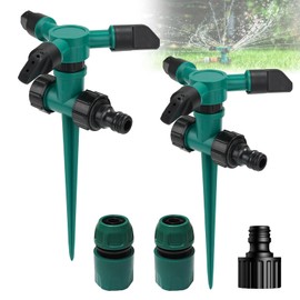 2 Pack Lawn Sprinklers for Yard Large Area, Adjustable 360° Rotating Water Sprinkler for Lawn, Powerful and Even Watering Sprinkler Head for Kids Pets Outdoor Playing, With 1/2＂ Garden Hose Connectors