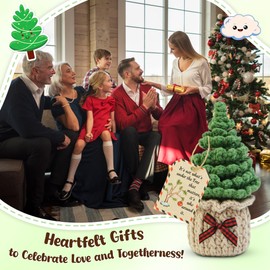 OASSIE Christmas Tree Decorations Emotional Support Crochet - Crochet Christmas Tree with Card - Stocking Stuffers for Christmas Party Decorations, White Elephant Gifts for Women Men Friends Family