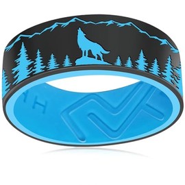 XAHH Silicone Ring for Men Women,Wolf Forest Peak Outdoor Hunting Ring,Rubber Wedding Bands for Him,Black Size 7