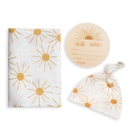 Miaoberry 100% Organic Cotton Baby Muslin Swaddle Blanket Set| Golden Boho Sunrays| Gender Neutral for Boys Girls|Yellow Mustard Orange Sun Rays| Hospital Newborn Receiving Blanket |Newborn Unisex