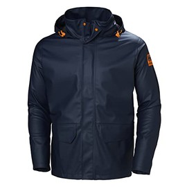 Helly-Hansen Workwear Gale Waterproof Jackets for Men Made from Heavy-Duty Polyurethane on Polyester Knit for High Mobility, Navy - Large