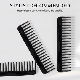 Kootinn 3 Pack Hair Tail Tools - Wide Tooth Comb for Curly, Long, Thick Hair - Black