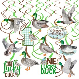 Mallard Duck Party Hanging Swirls One Lucky Duck Party Decorations Duck Hunting Birthday Party Decoration Mallard Duck Theme 1st Birthday Decor for Duck Hunter Baby Shower Supplies