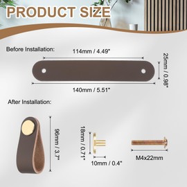 PATIKIL Leather Drawer Pulls, 4 Pack Leather Handle Center Cabinet Dresser Knobs with Screws for Dresser Cupboard Closet Doors, Dark Brown