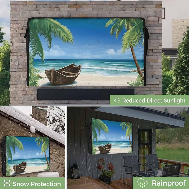 Outdoor TV Cover - Summer Palm Tree Ocean Beach Boat