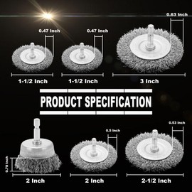 VIDICA Wire Brush for Drill Set 6 Pcs, Wire Wheel for Drill with 1/4 Inch Hex Shank, Drill Wire Brush Set with 0.012 Inch Coarse Crimped Carbon Steel Wires for Removing Rust, Paint and Corrosion