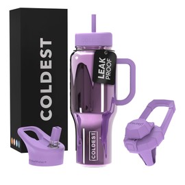 Coldest 40 oz Tumbler with Handle and Straw, 100% Spill Proof Tumbler with Straw (3 Lids), Stainless Steel Insulated Leakproof Tumblers for Women & Men, 36 oz (Violet Astra Reflections)