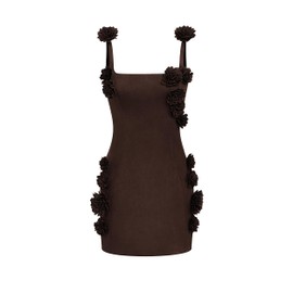 JW PEI Women's Elaina Pink Rosette Applique Mini Dress - Chocolate Brown