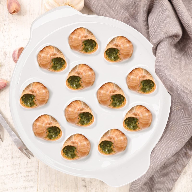 Okllen 4 Pack Ceramic Escargot Plates with 12 Holes and