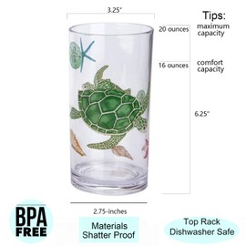 KX-WARE Sea Ocean Life 20-ounce Plastic Tumbler Drinking Glasses Mixed Drinkware Sets, set of 4 Multicolor