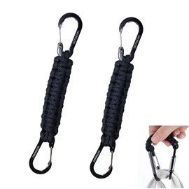 DZTSMART Carabiner Paracord Braided [Set of 2] Double Head Paracord Keychain for Disaster Prevention, Outdoor Camping, Hiking, Backpacks, black