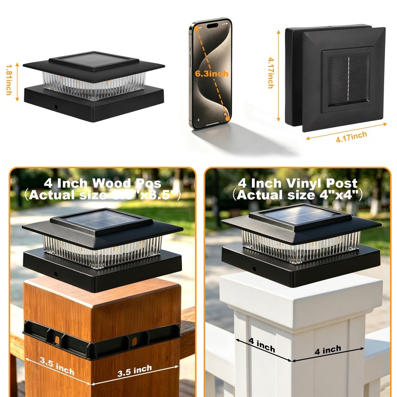 4x4 Solar Post Cap Lights,13 Lighting Modes 8 LED Post