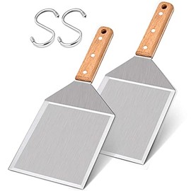 Metal Spatula Set of 2, Leonyo Stainless Steel Griddle Hamburger Spatula, as Barbecue Turner Grilling BBQ Griddle Accessories, Triple Rivets & 2 x S Hook, Heavy Duty & Easy Press, Smash Burgers