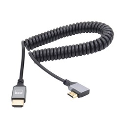 RIIEYOCA 90 Degree Left Angle UHD 4K Mini HDMI Male to HDMI Male 18Gbps High Speed 2.0 Extender Coiled Cable Supports 4K @ 60Hz, 1080p, ARC, 3D, Stretchy to 1M/3.3FT