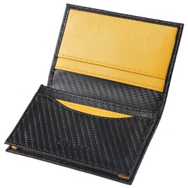 Legare Business Card Holder, Men's Card Case, Two-Tone Genuine Leather, Carbon Leather, Carbon Black x Yellow