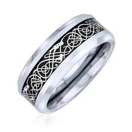Two Tone Black Silver Celtic Knot Dragon Inlay Couples Titanium Wedding Band Rings for Men for Women Comfort Fit 8MM