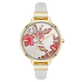 Nine West Women's Floral Dial Smooth Strap Watch